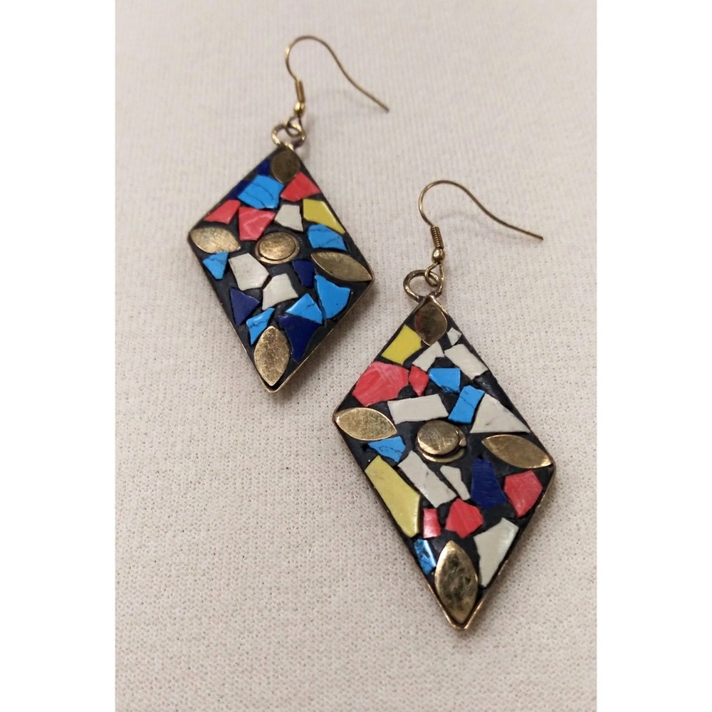 Multi Color Earrings - Brass - Hand-Painted